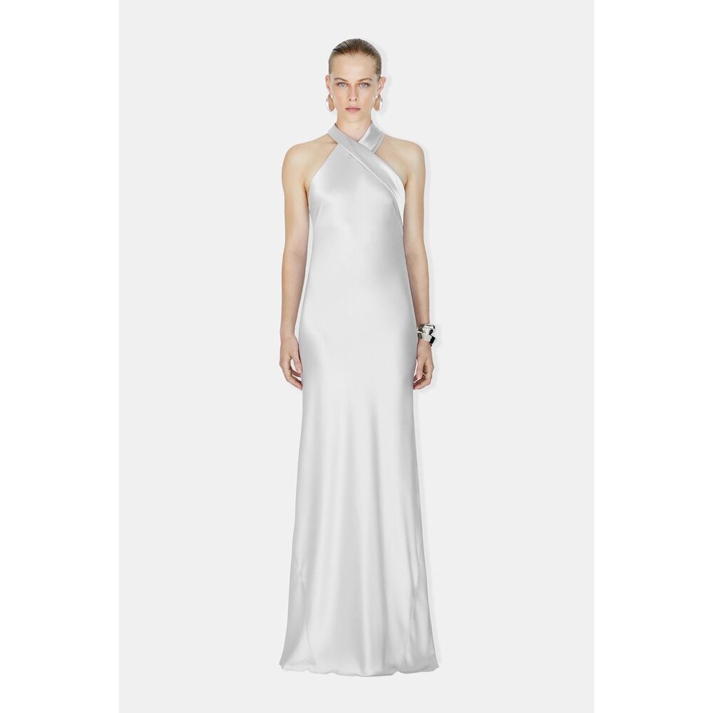 NWT GALVAN LONDON SATIN PANDORA DRESS PLATINUM SIZE US4 $1695